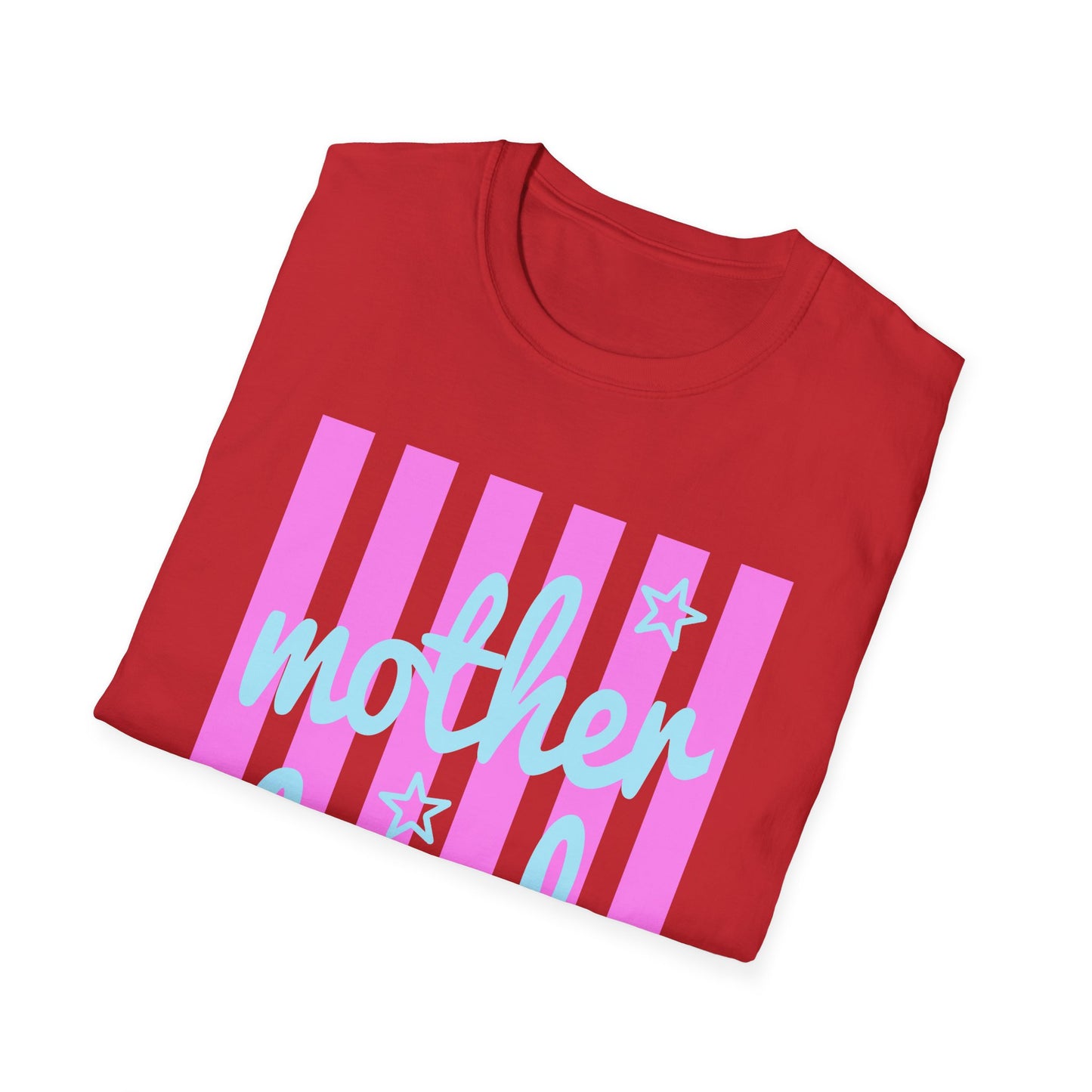 Motherhood Graphic T-Shirt — Pink Stripes & Blue Script