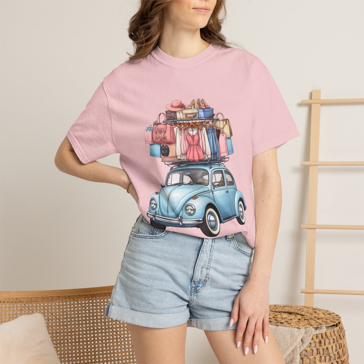 Retro Beetle Roadtrip T-Shirt — Vintage VW Bug with Luggage Graphic