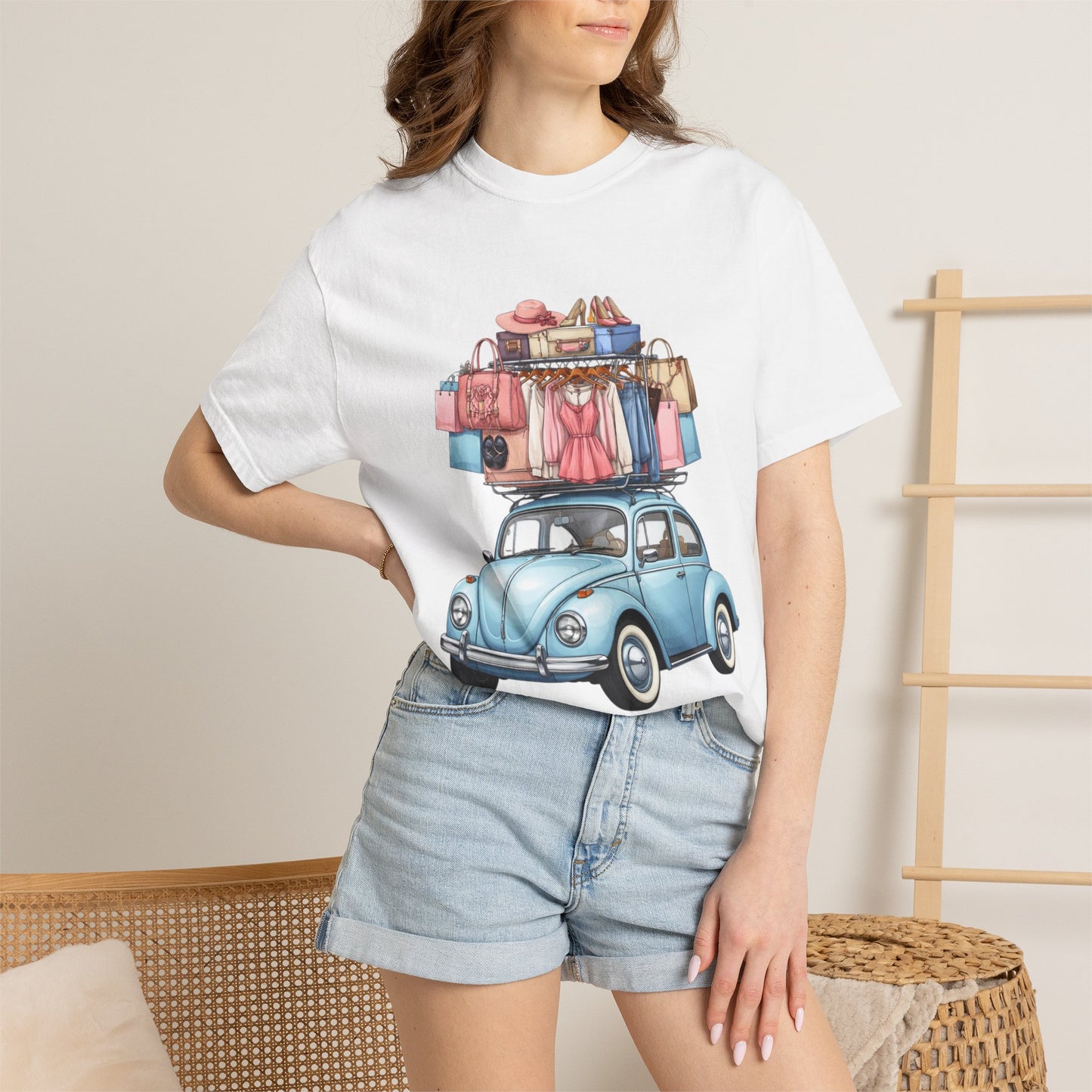 Retro Beetle Roadtrip T-Shirt — Vintage VW Bug with Luggage Graphic