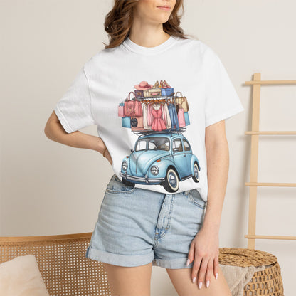 Retro Beetle Roadtrip T-Shirt — Vintage VW Bug with Luggage Graphic