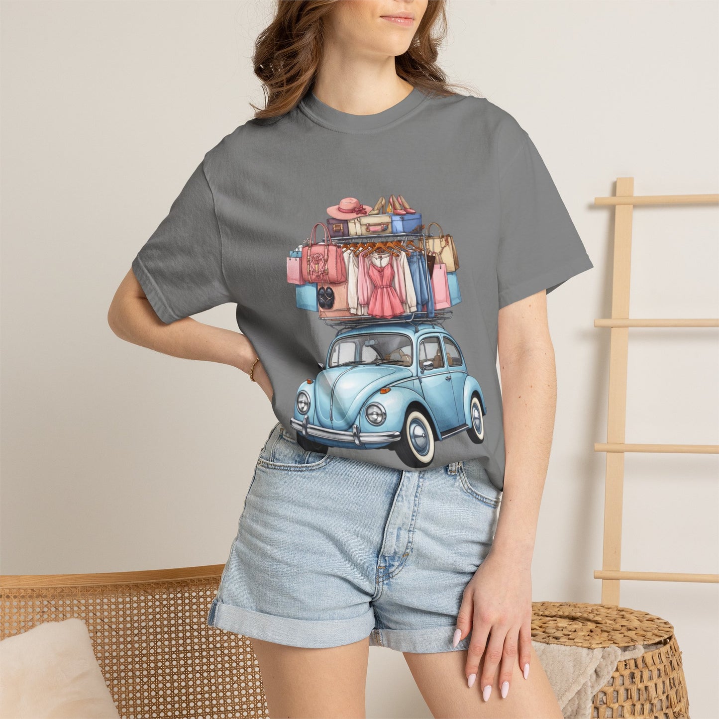 Retro Beetle Roadtrip T-Shirt — Vintage VW Bug with Luggage Graphic