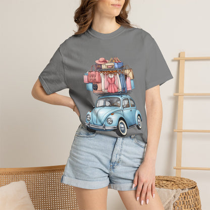 Retro Beetle Roadtrip T-Shirt — Vintage VW Bug with Luggage Graphic