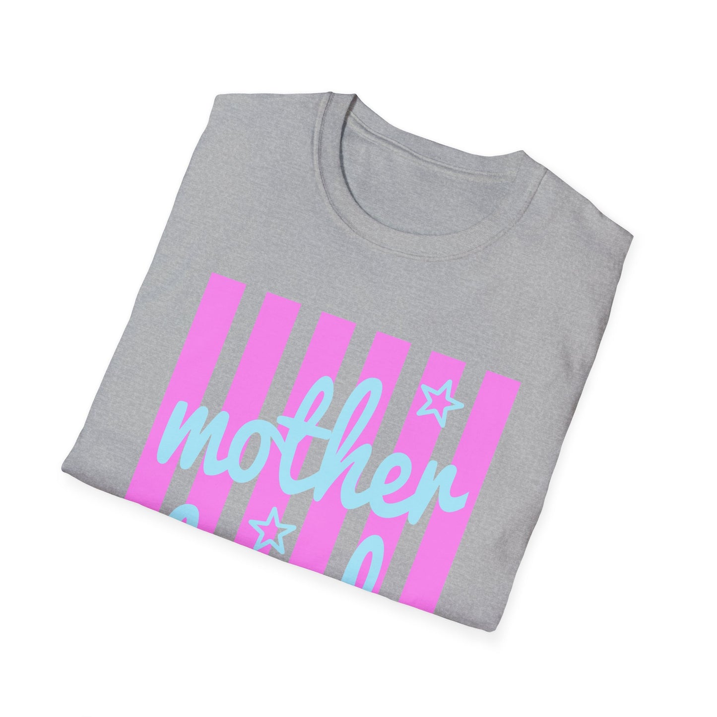 Motherhood Graphic T-Shirt — Pink Stripes & Blue Script