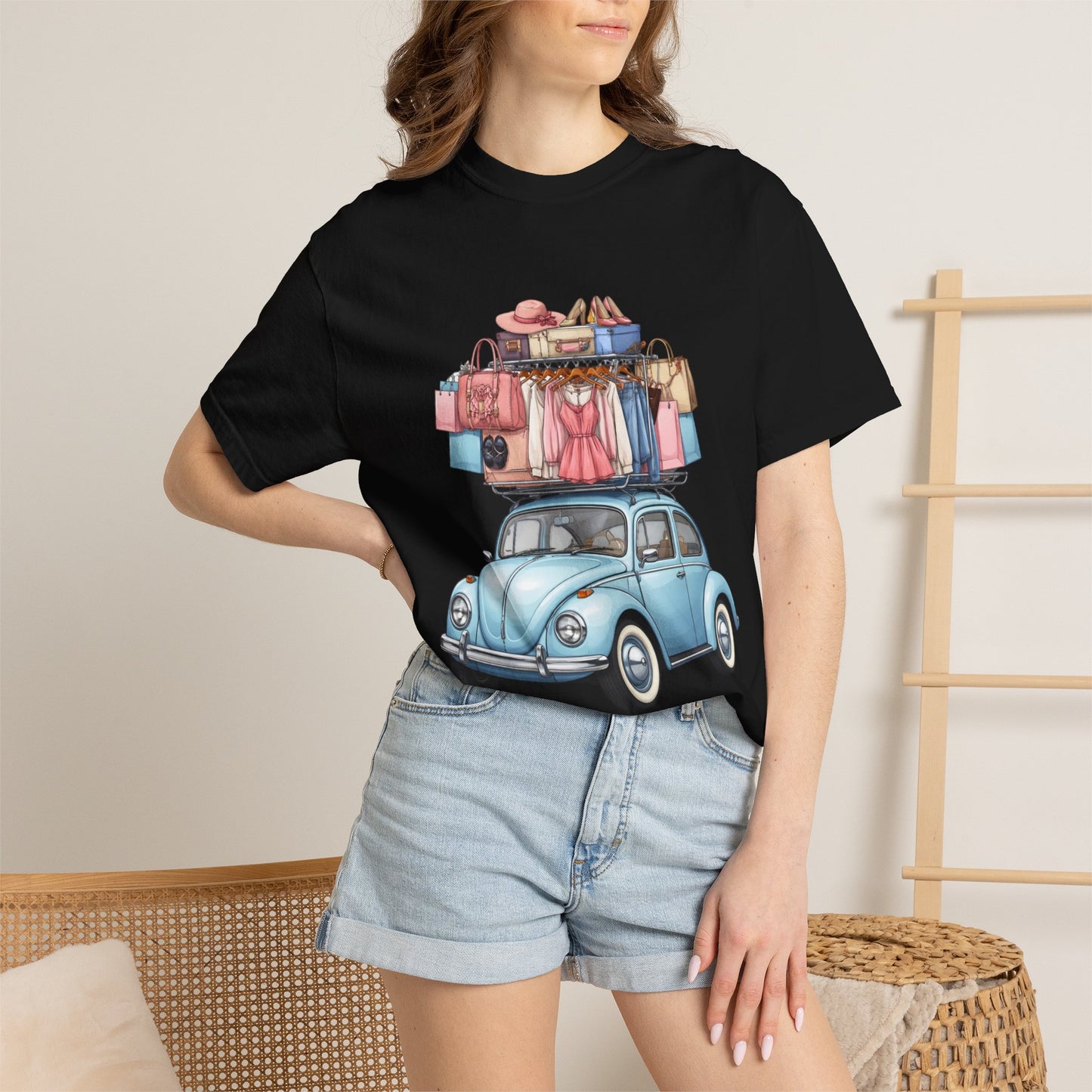 Retro Beetle Roadtrip T-Shirt — Vintage VW Bug with Luggage Graphic