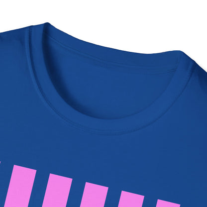 Motherhood Graphic T-Shirt — Pink Stripes & Blue Script